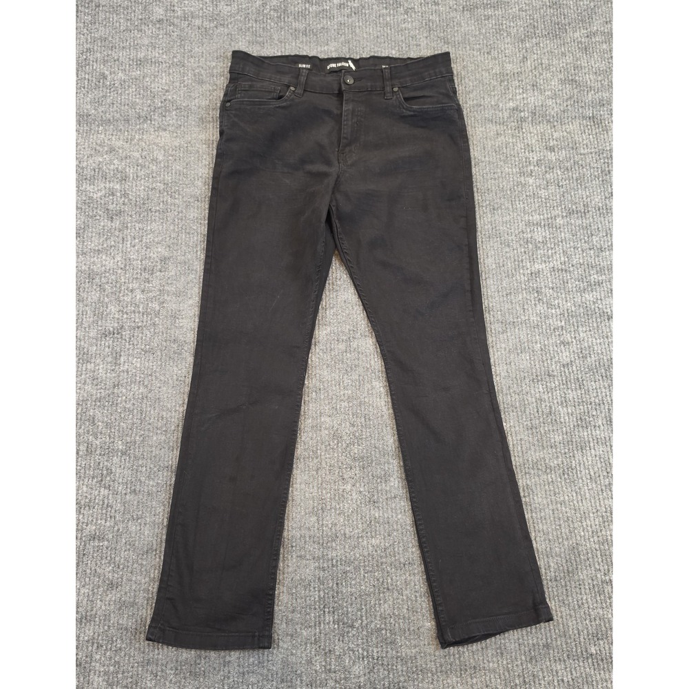 Stone Falcon Men's Slim Fit Black Denim Jeans Stretch 5-Pocket Mid Rise 36/32